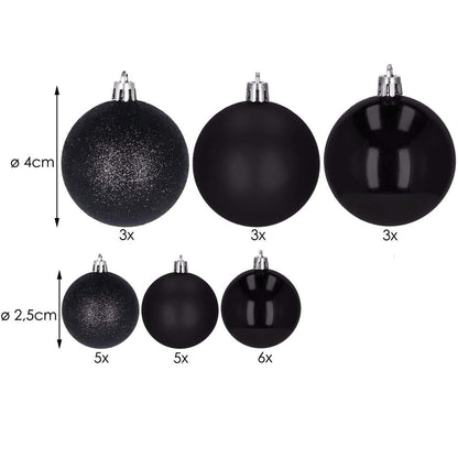 Set globuri de Craciun, 25 bucati, 3 modele, 2,5cm si 4cm, negru