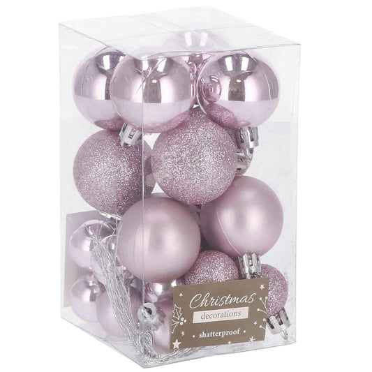 Set globuri de Craciun, 25 bucati, 3 modele, 2,5cm si 4cm, roz