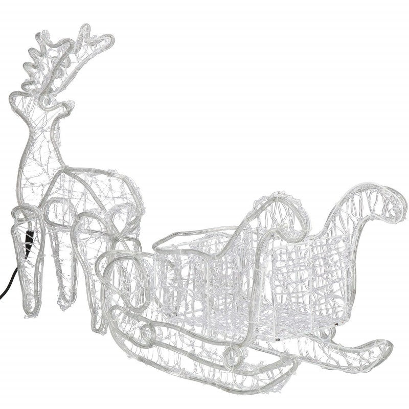 Instalatie lumini pentru Craciun, ren cu sanie, , 312 LED-uri, 150cm, alb