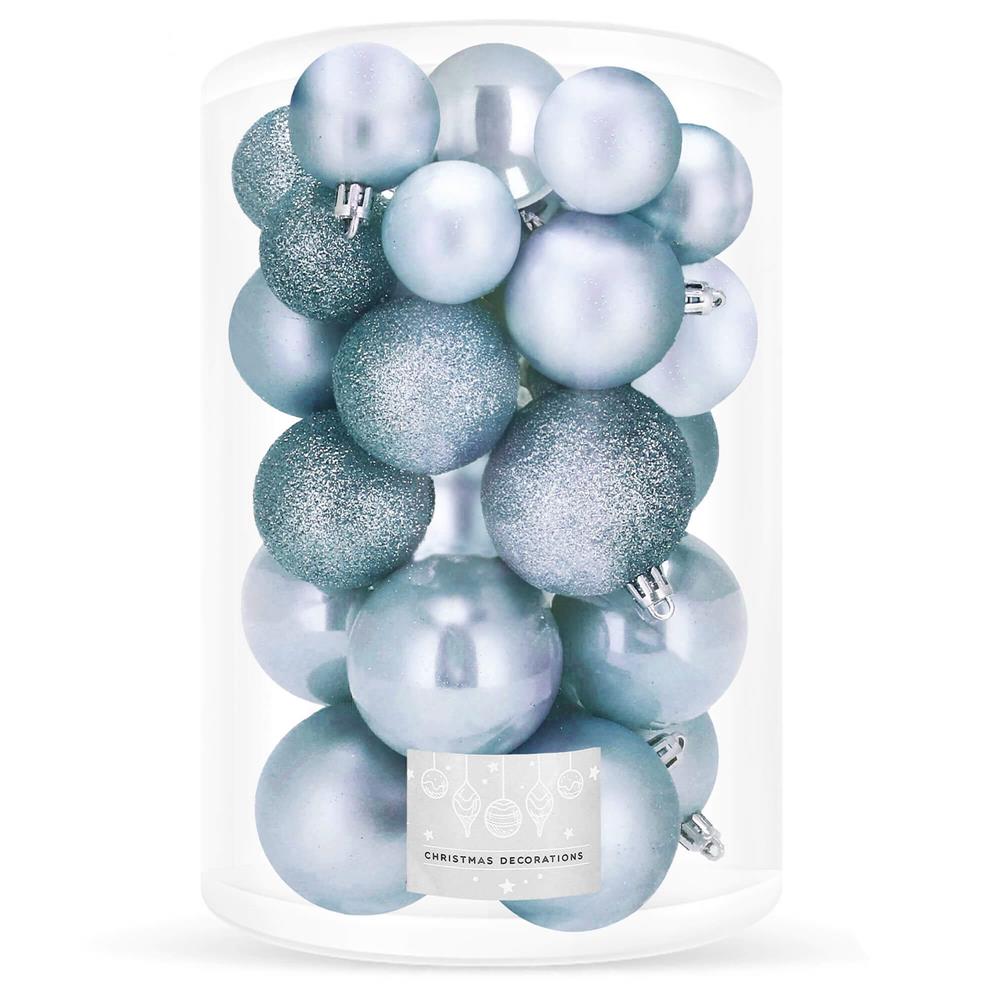 Set globuri de Craciun, 30 bucati, 3 modele, 4/5/6cm, albastru deschis