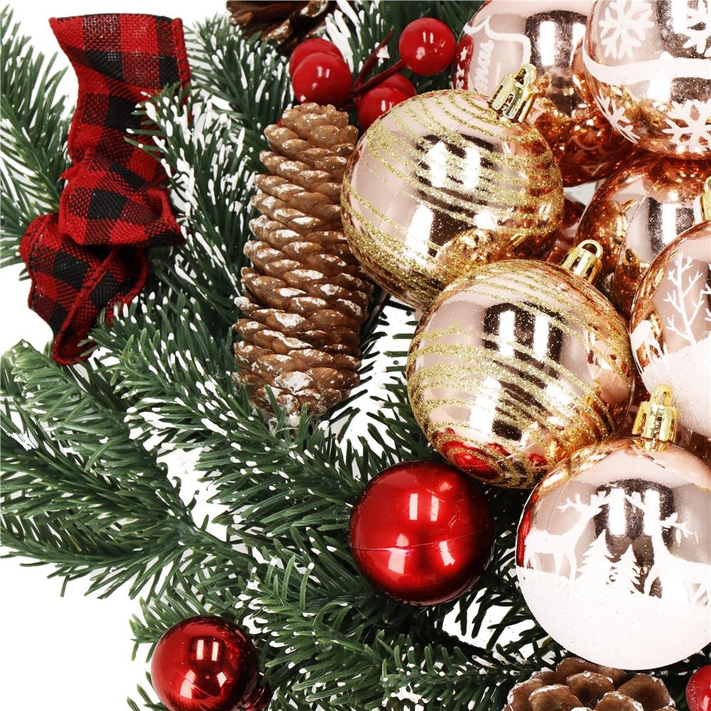 Set globuri de Craciun cu modele de sarbatori, 24 bucati, 6cm, rose