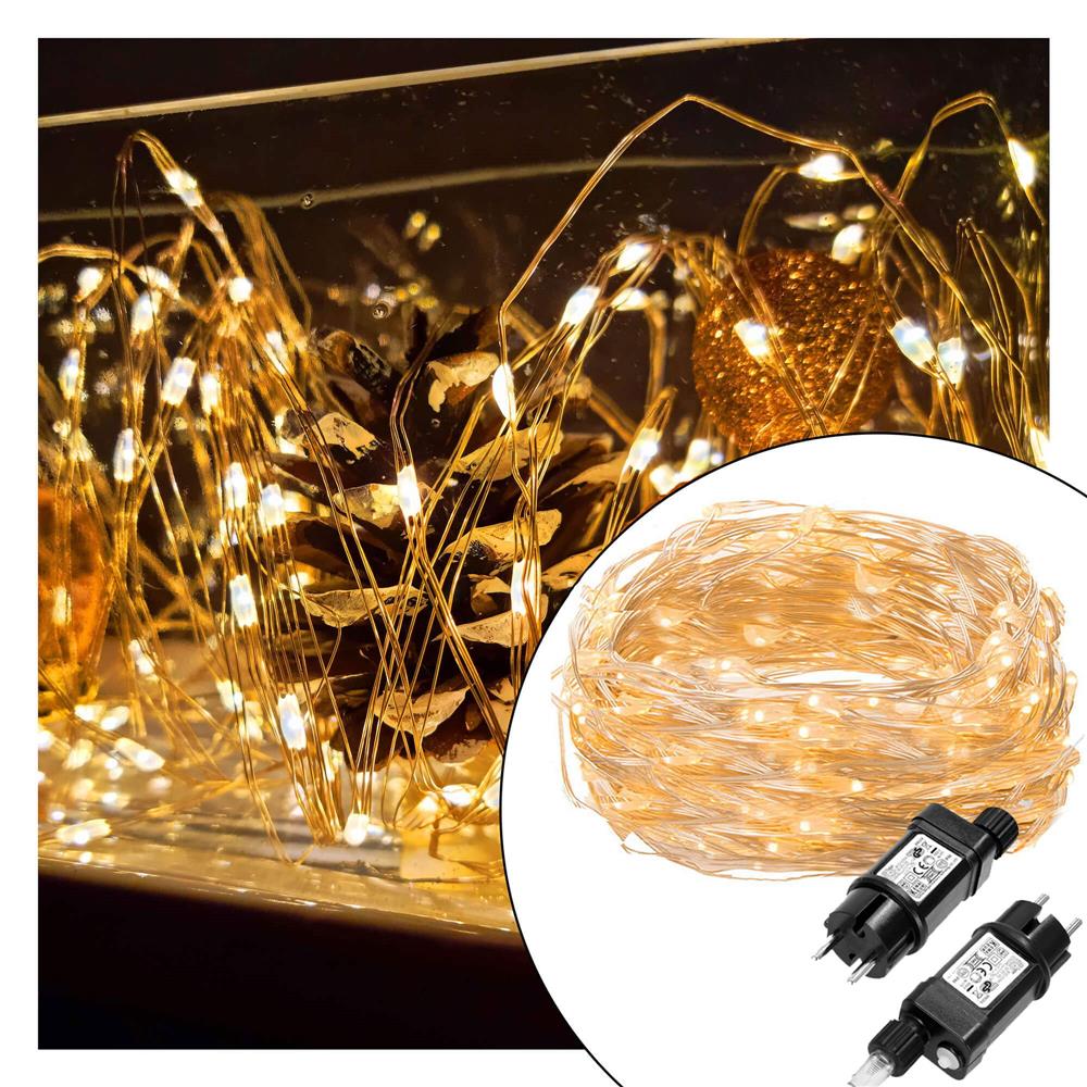 Instalatie lumina decorativa cu 500 LED-uri, 48m, iluminare galbena