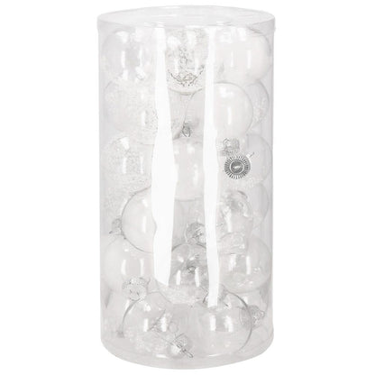 Set globuri de Craciun Inedit, 30 bucati, 7cm, transparente si alb