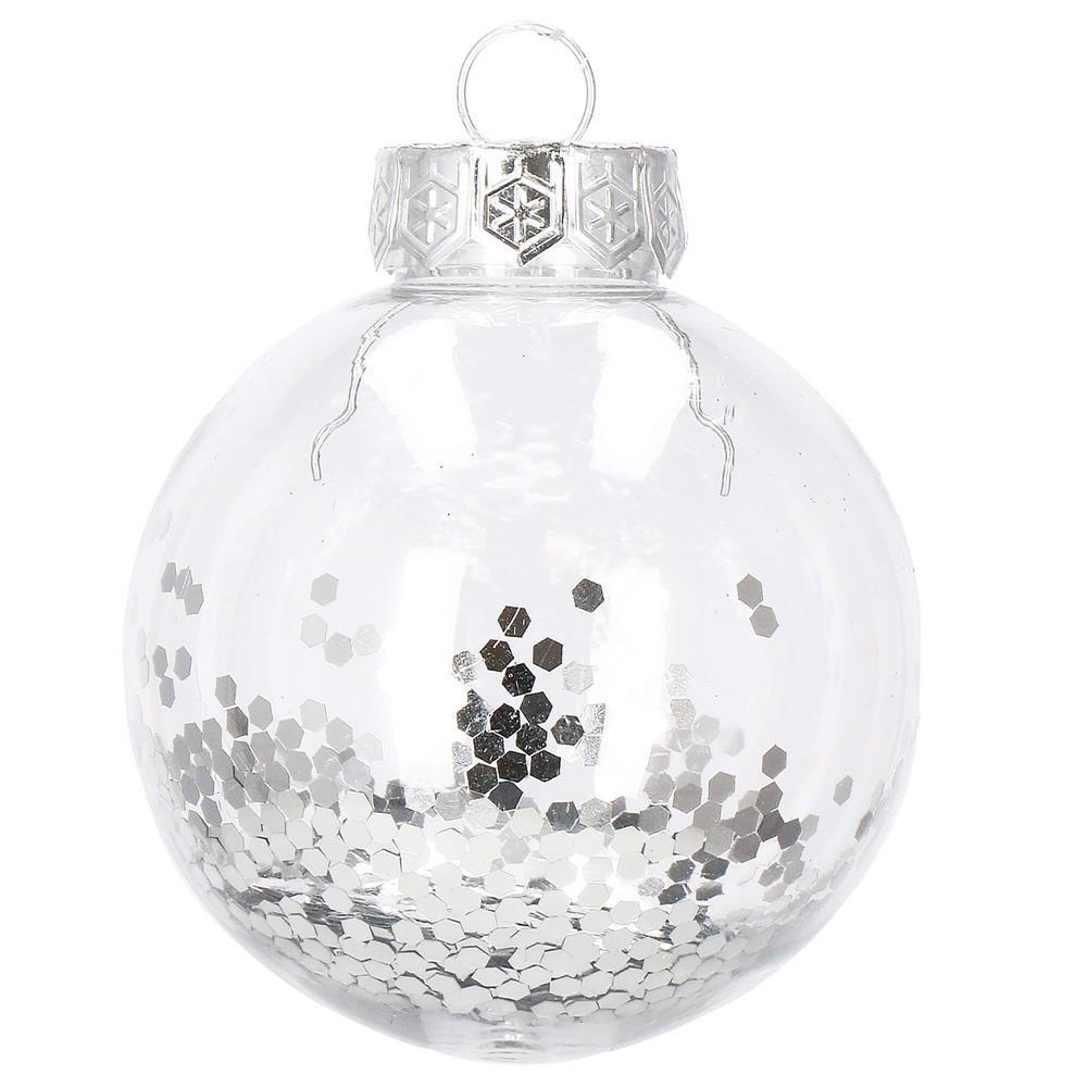 Set globuri de Craciun Inedit, 30 bucati, 7cm, transparente si argintiu