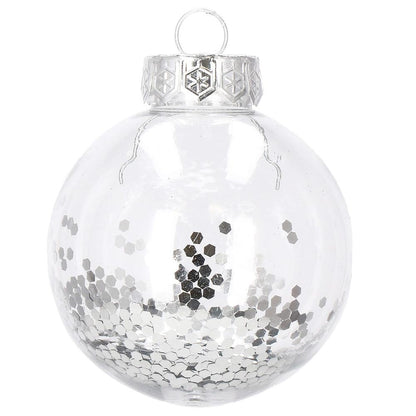 Set globuri de Craciun Inedit, 30 bucati, 7cm, transparente si argintiu