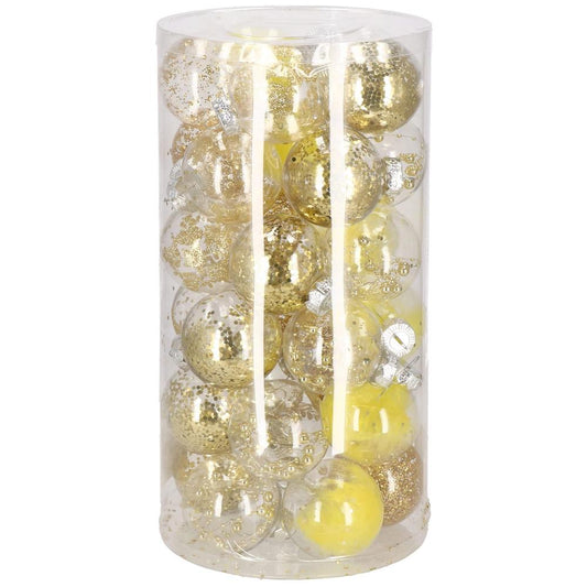 Set globuri de Craciun Inedit, 30 bucati, 7cm, transparente si auriu