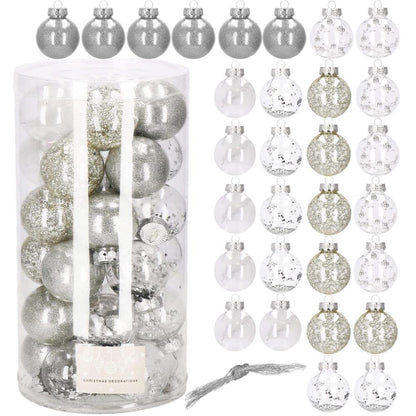 Set globuri de Craciun Inedit, 30 bucati, 6cm, transparente si argintiu