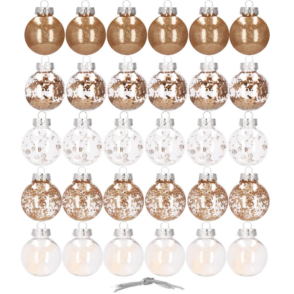 Set globuri de Craciun Inedit, 30 bucati, 6cm, transparente si auriu