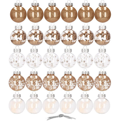 Set globuri de Craciun Inedit, 30 bucati, 6cm, transparente si auriu