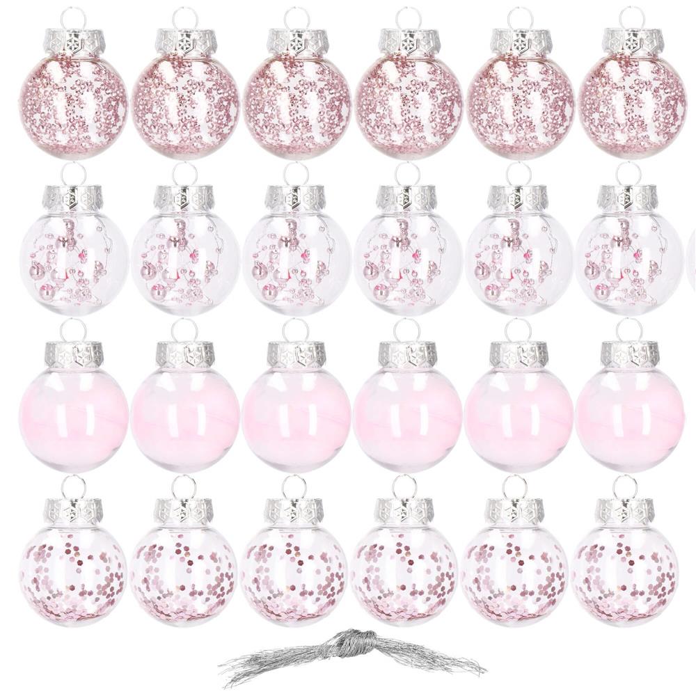 Set globuri de Craciun Inedit, 24 bucati, 5cm, transparente si roz pal