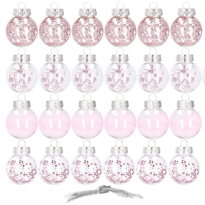 Set globuri de Craciun Inedit, 24 bucati, 5cm, transparente si roz pal
