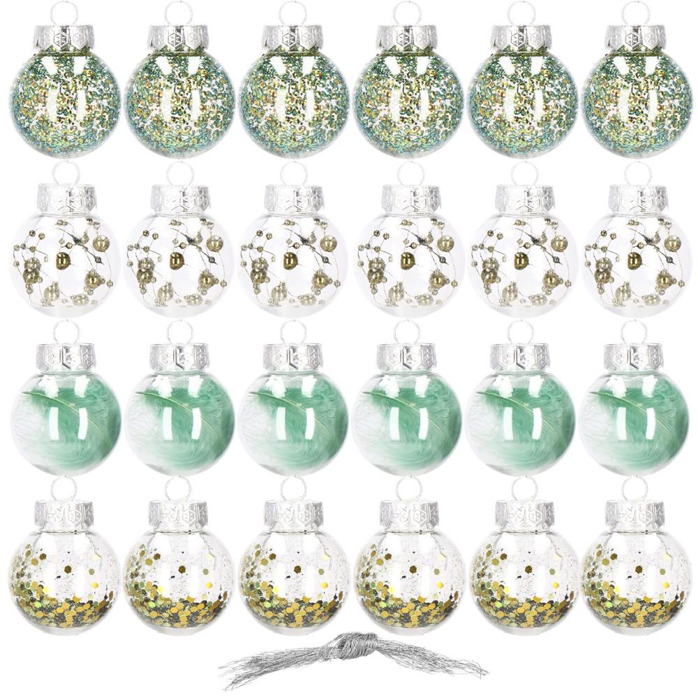Set globuri de Craciun Inedit, 24 bucati, 5cm, transparente si verde