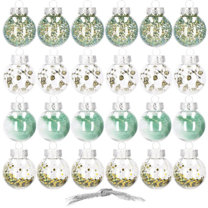 Set globuri de Craciun Inedit, 24 bucati, 5cm, transparente si verde