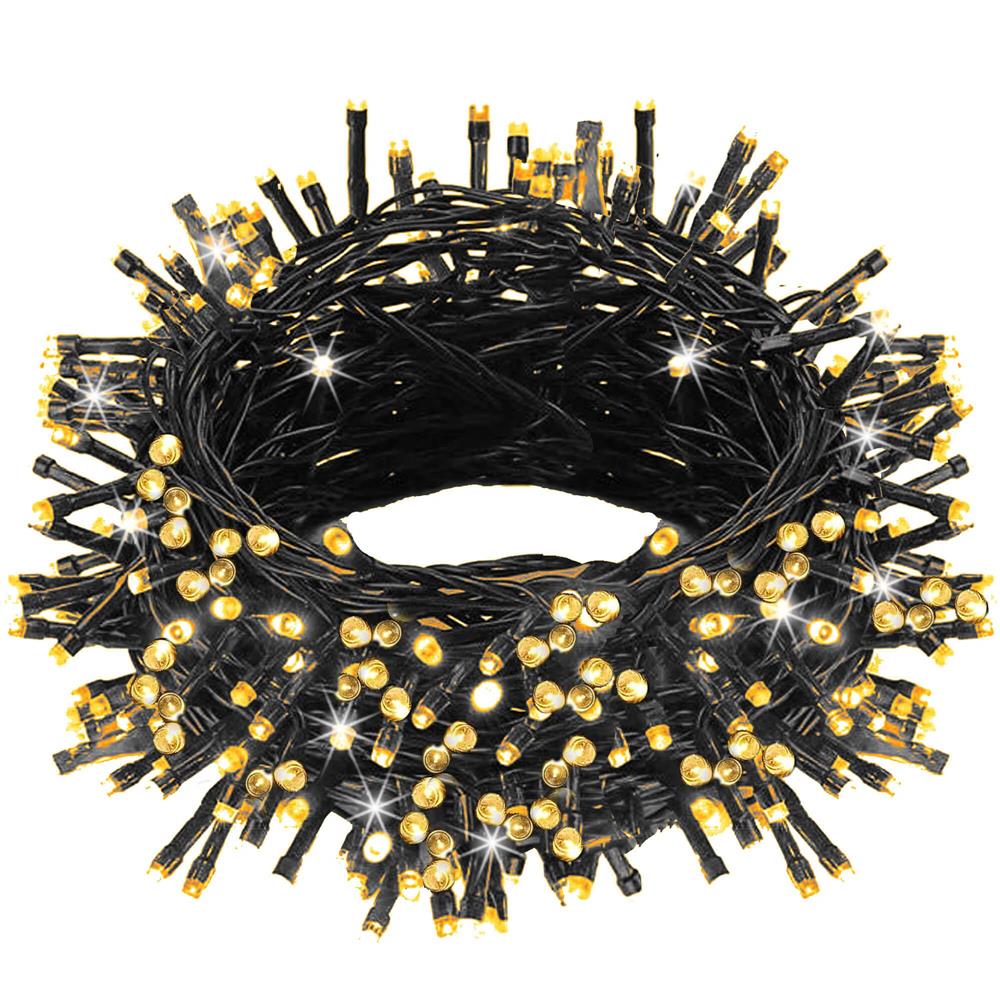 Instalatie lumini pentru bradul de Craciun, 17,5 metri, 300 LED-uri, 8 functii, alb cald