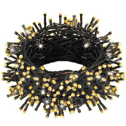 Instalatie lumini pentru bradul de Craciun, 17,5 metri, 300 LED-uri, 8 functii, alb cald