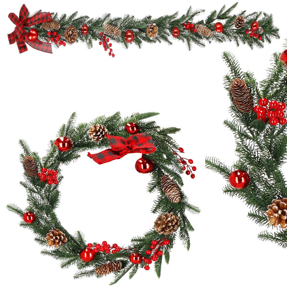 Ghirlanda artificiala decorativa de Craciun, aspect inzapezit, 150 cm, ace 3D, verde