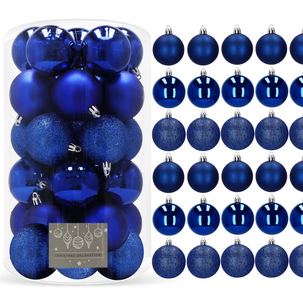 Set globuri de Craciun, 30 bucati, 3 modele, 6cm, albastru