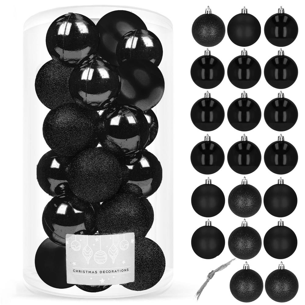 Set globuri de Craciun, 20 bucati, 3 modele, 4cm, negru