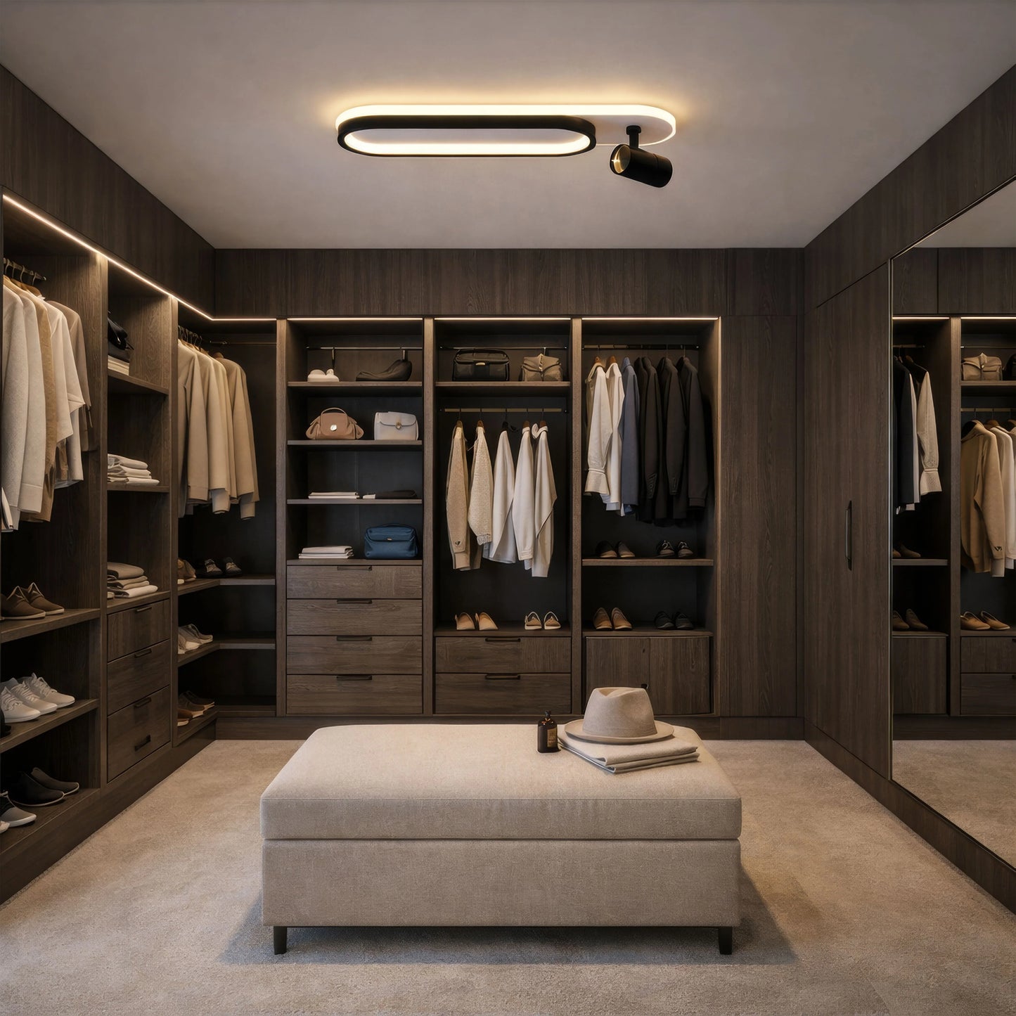 Lustra LED Berta 43W Lumina Rece/Calda/Neutra Proiector Reglabil Acril si Metal Alb si Negru