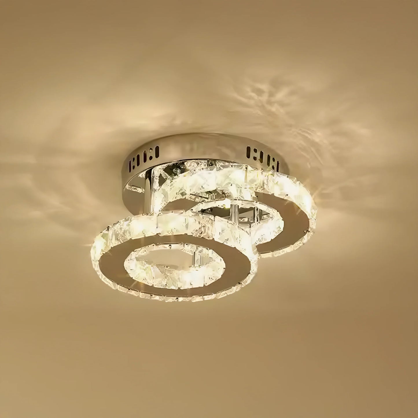 Lustra LED cu cristal ROYALO ROTONDA 26W, 2 Cercuri, lumina Rece/Calda/Neutra, Crom Lucios