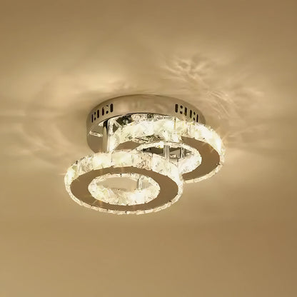 Lustra LED cu cristal ROYALO ROTONDA 26W, 2 Cercuri, lumina Rece/Calda/Neutra, Crom Lucios