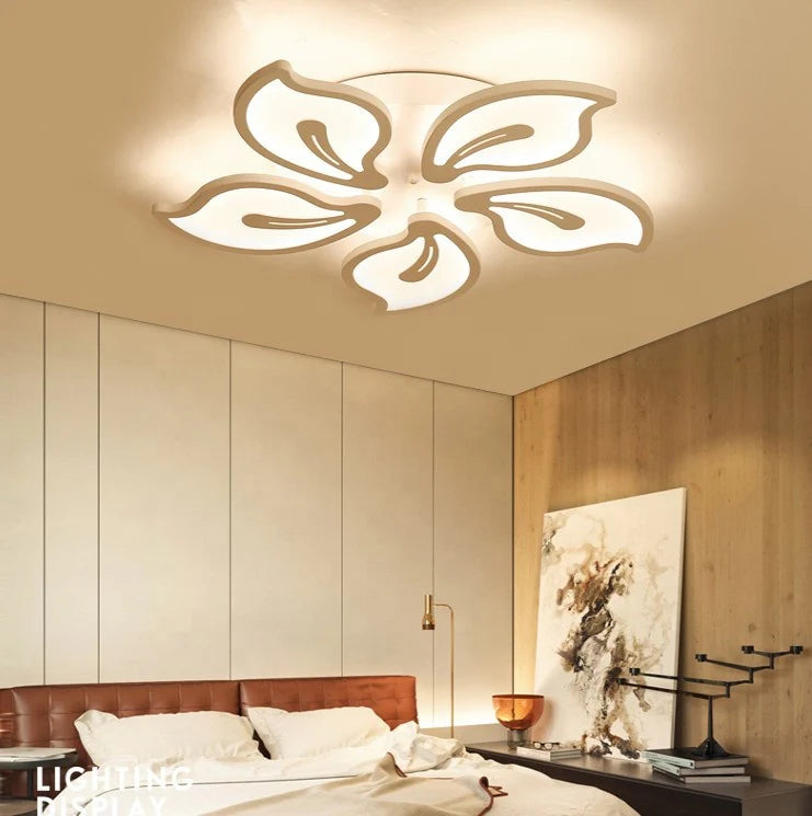 Lustra LED cu Telecomanda JASMINE 73W 5 Petale Lumina Rece/Calda/Neutra Dimabila Alb