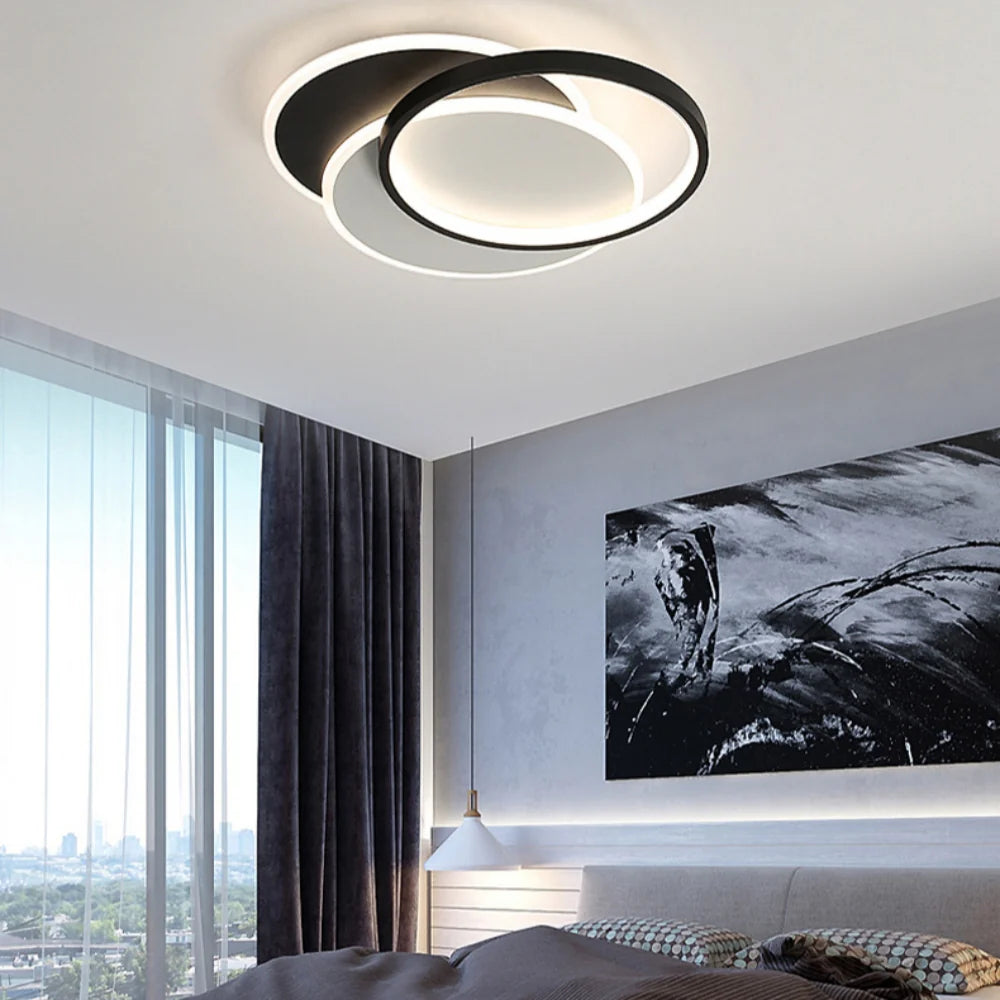 Lustra LED cu telecomanda CHIARA 76W, 3 Cercuri, lumina Rece/Calda/Neutra, Dimabila, Negru