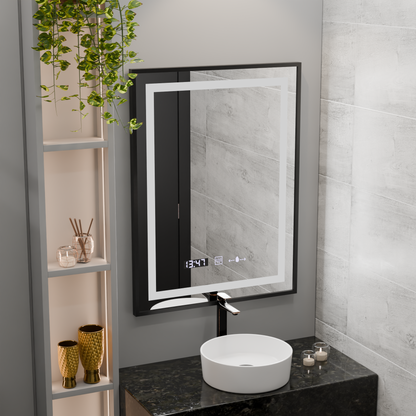 Oglinda LED Rectangulara, 80x60cm, Verite Majeste Noir Motion Glow Marcello, Sistem Dezaburire, Ceas & Termometru, Dimab