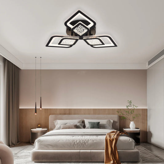 Lustra LED cu telecomanda Lorenzo, 62W, 3 Petale, lumina Rece/Calda/Neutra, Dimabila, Negru