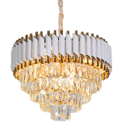 Candelabru Cristal VERSAILLES Eleganza 7x E14, Diametru 49cm, Auriu Lucios si Alb, Inaltime Reglabila