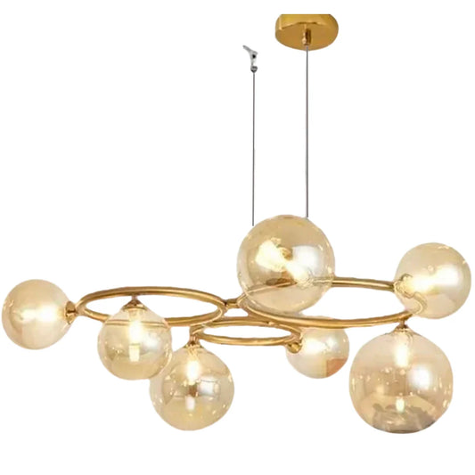 Lustra cu Abajur Rotund ,VENERE Luce, 3 Cercuri, 7xG9, Auriu, Metal , Inaltime Reglabila