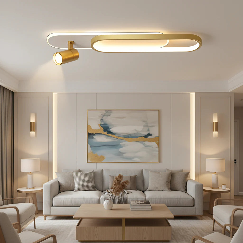 Lustra LED cu Proiector Reglabil FISSO Camilla, 49W, lumina Rece/Calda/Neutra, Auriu Lucios