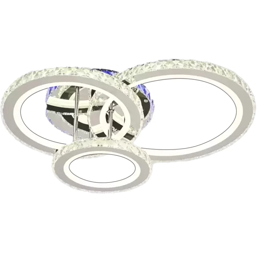 Lustra LED cu telecomanda si cristal NOVA ROTONDA RGB, 103W, 3 Cercuri, lumina Rece/Calda/Neutra, Dimabila, Crom Lucios