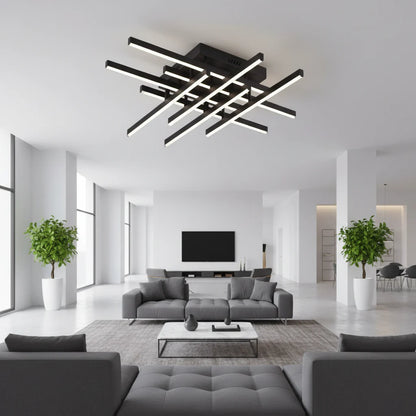 Lustra LED cu Telecomanda LINEX, 90W, 8 elemente, Lumina Rece/Calda/Neutra, Dimabila, Negru