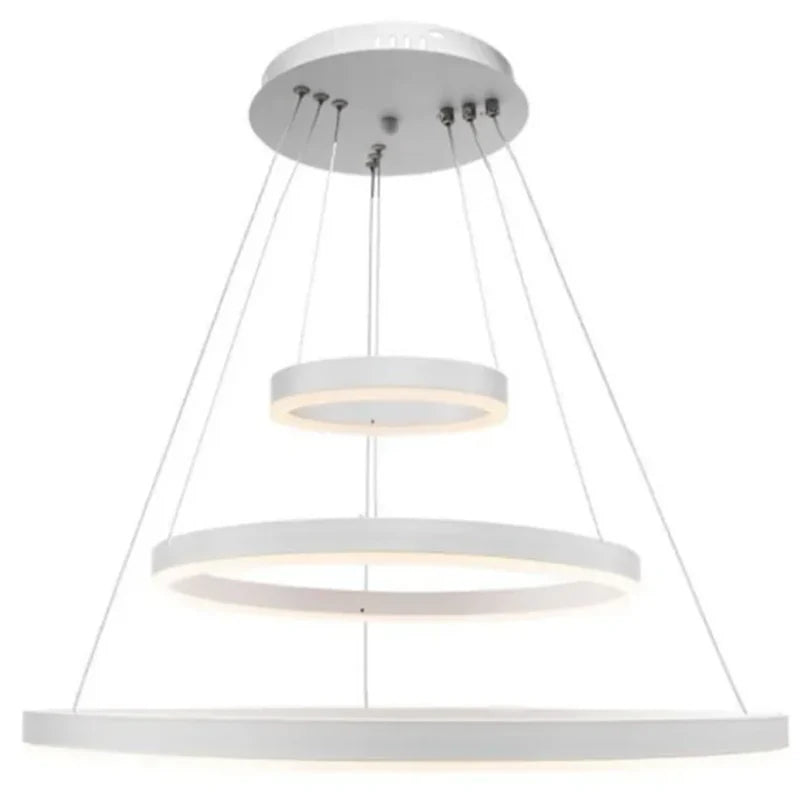 Lustra LED suspendata cu telecomanda SERENA 84W, 3 Cercuri, lumina Rece/Calda/Neutra, Dimabila, Alb, Inaltime Reglabila