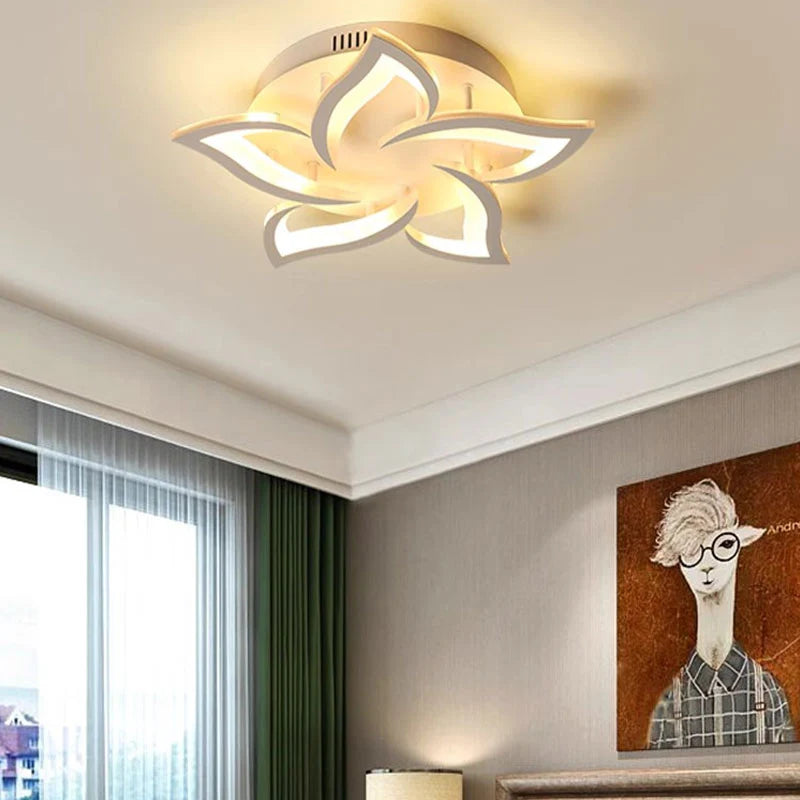 Lustra LED cu telecomanda LOTUS, 65W, 5 Petale, lumina Rece/Calda/Neutra, Dimabila, Alb