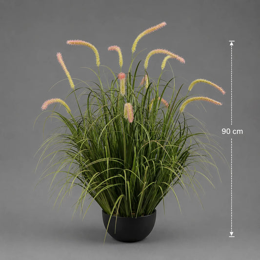 Planta Artificiala Iarba Ornamentala Tip Coada de Pisica, 90 cm, 13 tulpini, Iarba curbata si Spice, Verde, Fara Ghiveci