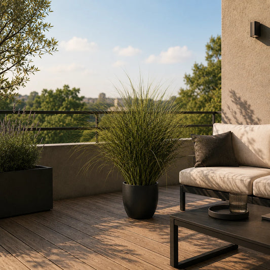 Planta Artificiala Iarba Ornamentala, 75 cm, cu Frunze Vargate, Verde, Fara Ghiveci