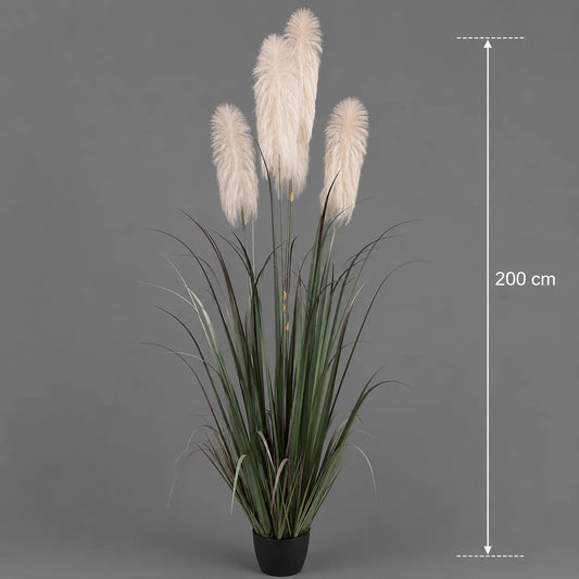 Planta Artificiala Iarba Ornamentala, 200 cm, cu 4 fire, Stuf si Iarba, Verde si Gri, Fara Ghiveci