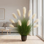 Planta Artificiala Iarba Ornamentala, 137 cm, 11 tulpini, Stuf si Iarba, Verde deschis si Alb, Fara Ghiveci
