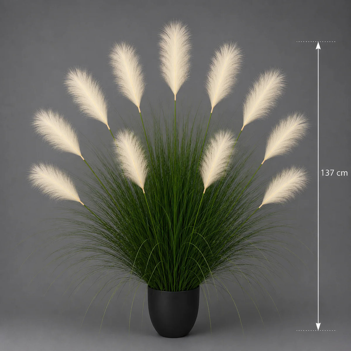 Planta Artificiala Iarba Ornamentala, 137 cm, 11 tulpini, Stuf si Iarba, Verde deschis si Alb, Fara Ghiveci