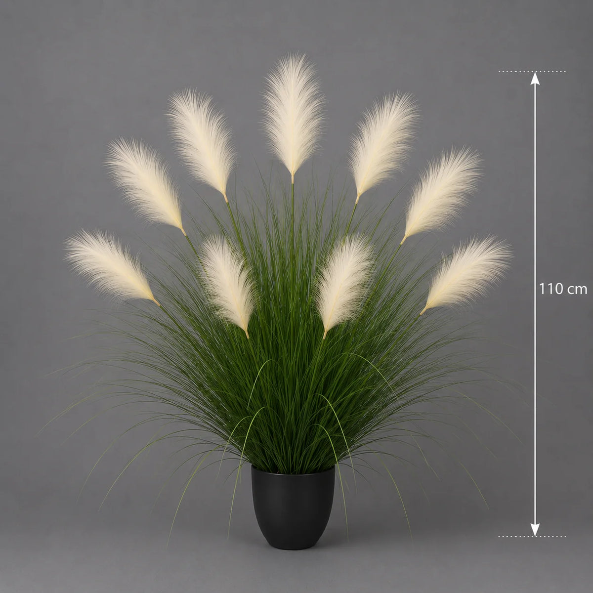 Planta Artificiala Iarba Ornamentala, 110 cm, 9 tulpini, Stuf si Iarba, Verde deschis si alb, Fara Ghiveci