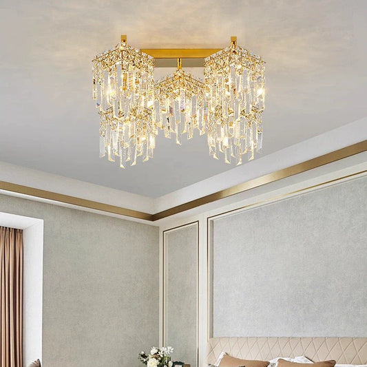 Candelabru Cristal Imperia, 5xE14, 45x45x31.5, Auriu, Cristal, Metal