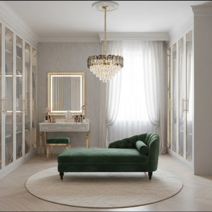 Candelabru Cristal AURUM Petito 3xE14, Diametru 30cm, Inaltime 28cm, Auriu Lucios, Inaltime Reglabila, Design Elegant