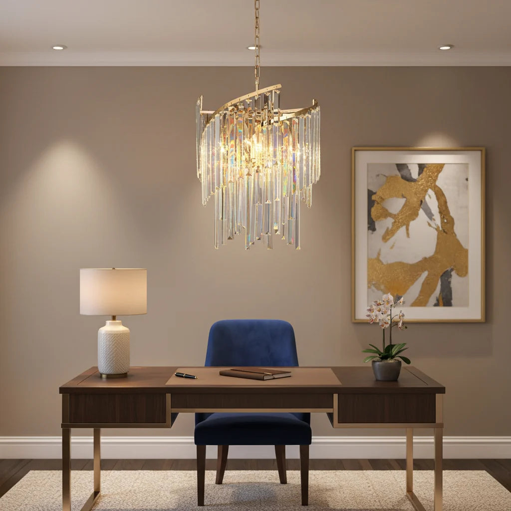 Candelabru Cristal TWEEZE Nobile, 6xE14, D40 cm, Auriu, Metal si Cristal