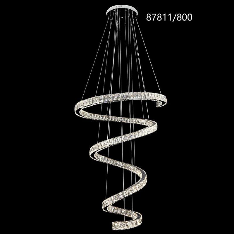 Candelabru LED TWIST, Diametru 80 cm, Inaltime 150 cm, Lumina Rece/Neutra/Calda, Dimabila, Argintiu, Cristal, Otel
