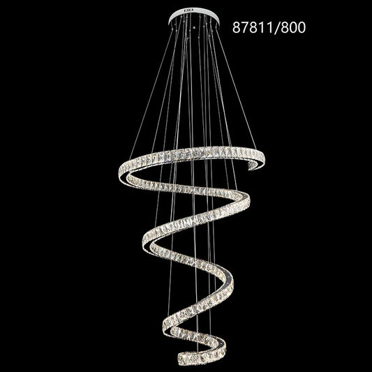 Candelabru LED TWIST, Diametru 80 cm, Inaltime 150 cm, Lumina Rece/Neutra/Calda, Dimabila, Argintiu, Cristal, Otel