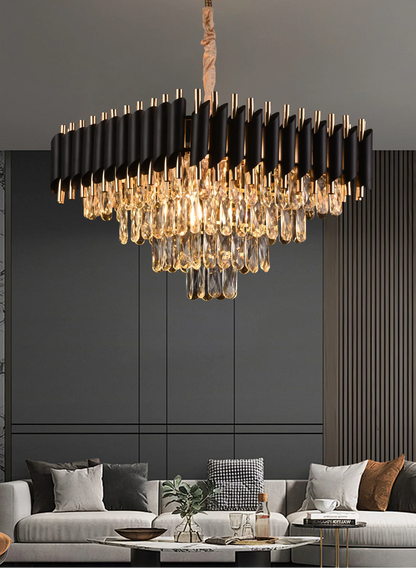 Candelabru Cristal VERSAILLES Nobile 5xE14, Diametru 38cm, Inaltime 35 cm Reglabila, Auriu, Negru, Metal, Cristal