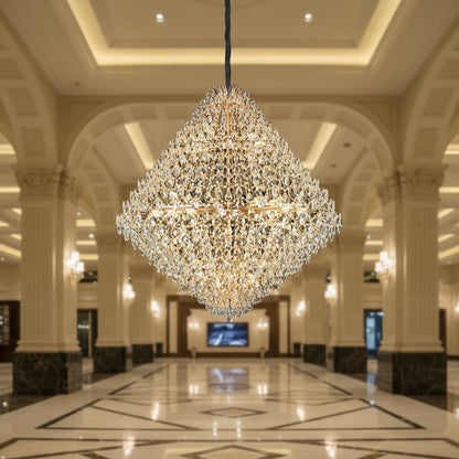 Candelabru Cristal KONIG Grande Supremo, 54xE14, D150 cm, Auriu, Inaltime Reglabila, Metal si Cristal