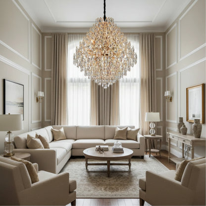 Candelabru Cristal KONIG Regalis, 15xE14, D80 cm, Auriu, Inaltime Reglabila, Metal si Cristal
